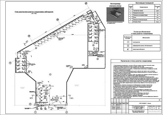 План расстановки розеток и видеокамер наблюдения